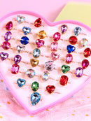 Joias infantil princesa desenho animado anel fosco com pedras preciosas