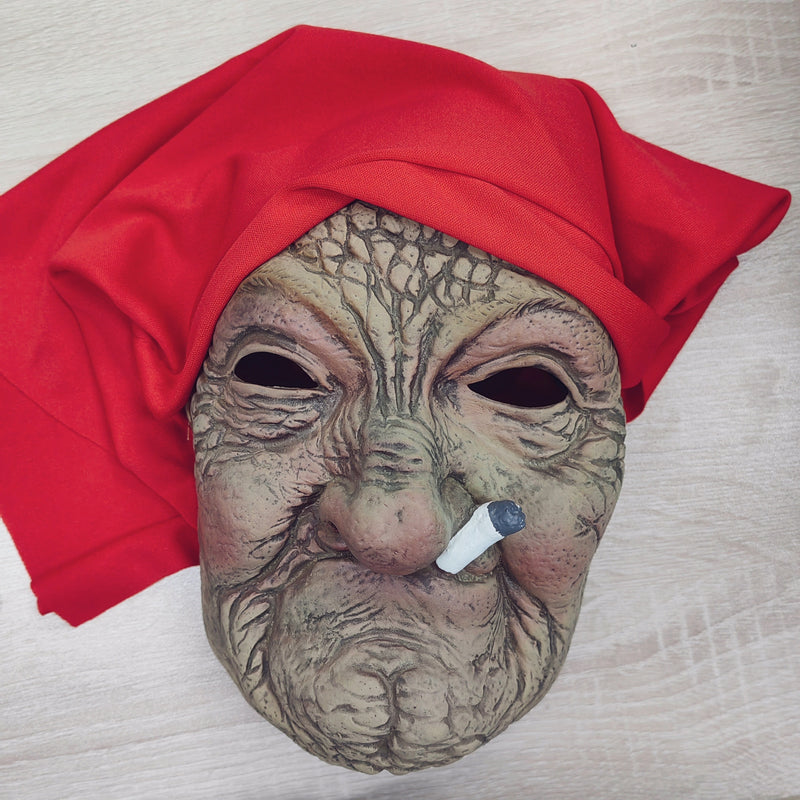 [Máscara de Halloween do Capuz Vermelho] Máscara de Halloween, Chapeuzinho Vermelho Fumando Vovó Velha